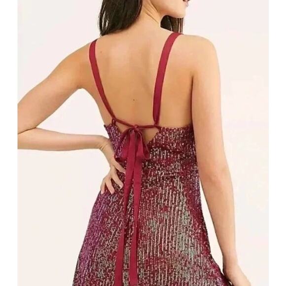 Free People Gold Rush Sequin Mini Dress in Wine Size Small Party Prom Mesh - Picture 5 of 12
